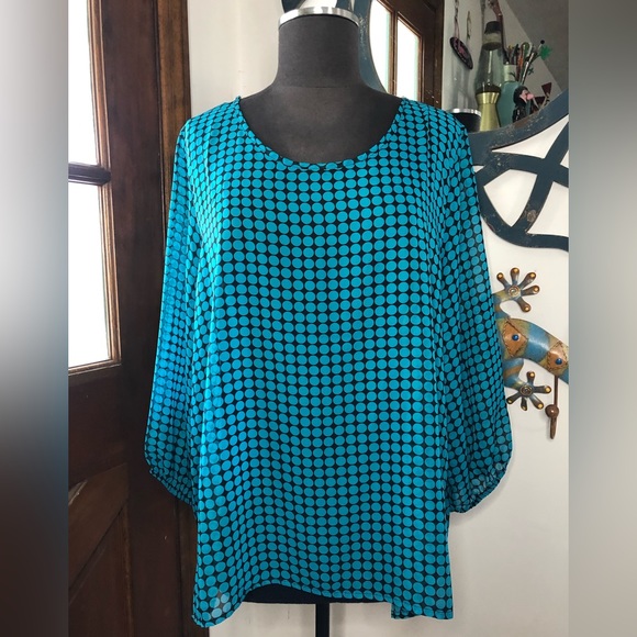 Turquoise and Navy Mod Print BONGO PLUS Blouse Size 2X - Picture 1 of 5